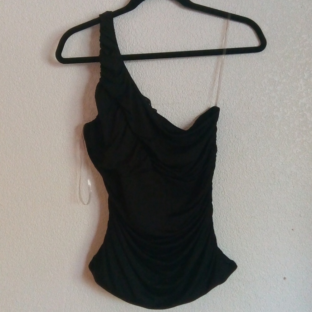 Black ruched one shoulder blouse